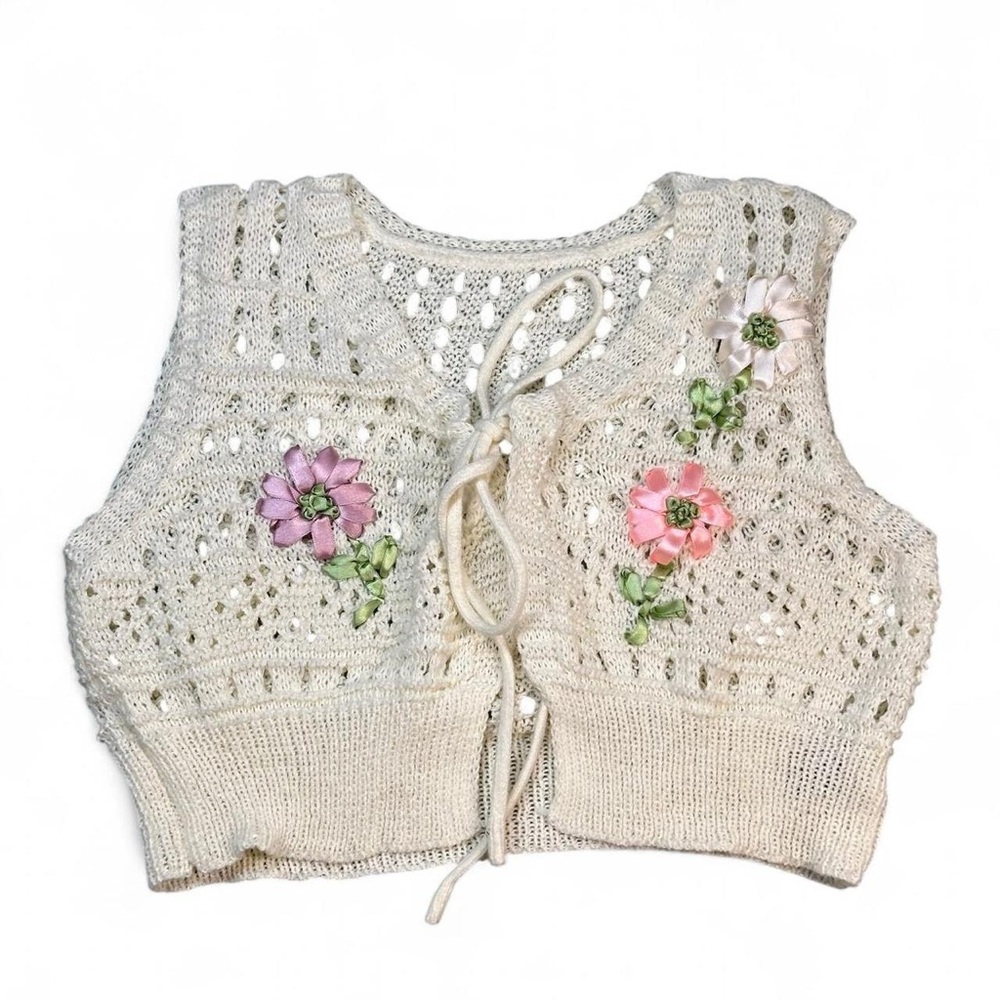 CIDER Crochet Floral Embellished Vest